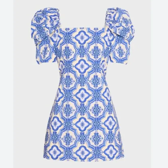 BEST Cara Cara Kelly Mini Dress Small/Meduim Belle Tile Blue Floral Cocktail