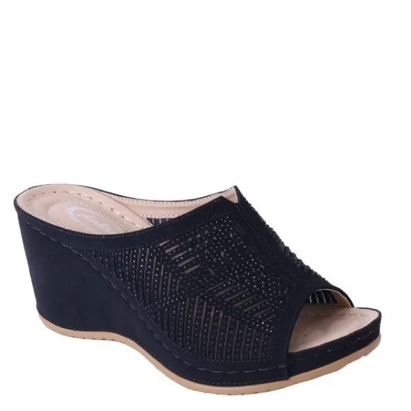 BEST SELLER Italina Black Rhinestone Embellished Wedge Platform Sandal