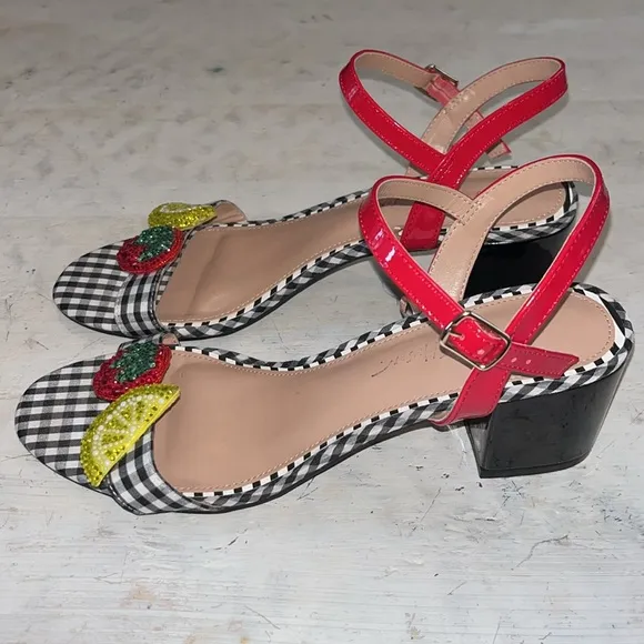 Betsey Johnson Fruit Strap Maliah GinghamSandal Shoe Block Heel | size 10