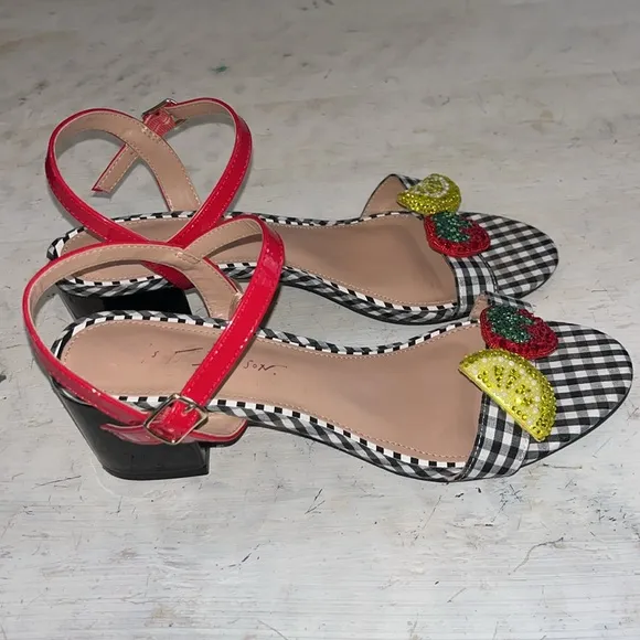 Betsey Johnson Fruit Strap Maliah GinghamSandal Shoe Block Heel | size 10