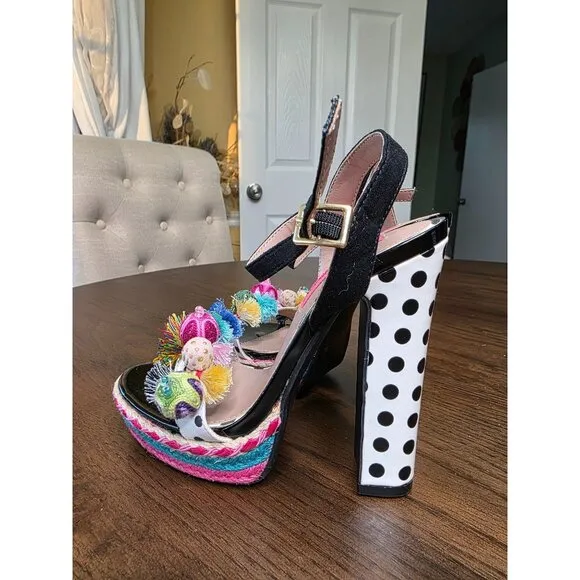 Betsey Johnson Womens Polka Fabric - Special Occasion Slingback Platform Size 5M