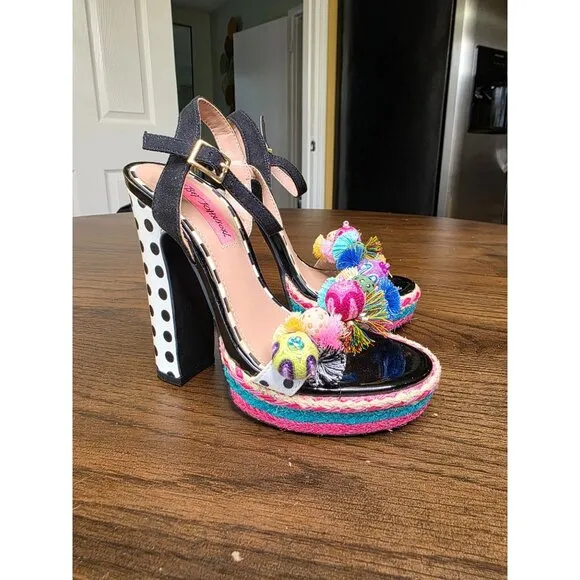 Betsey Johnson Womens Polka Fabric - Special Occasion Slingback Platform Size 5M