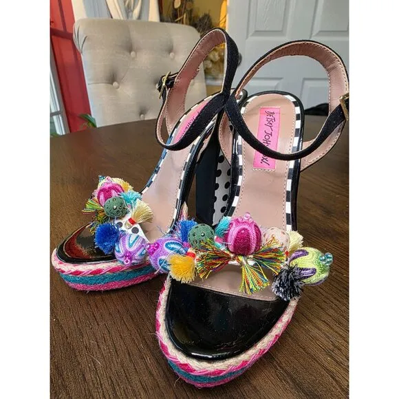 Betsey Johnson Womens Polka Fabric - Special Occasion Slingback Platform Size 5M