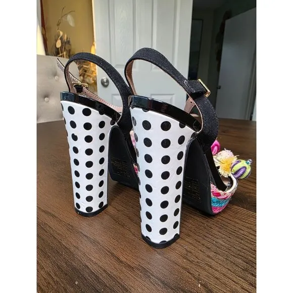 Betsey Johnson Womens Polka Fabric - Special Occasion Slingback Platform Size 5M