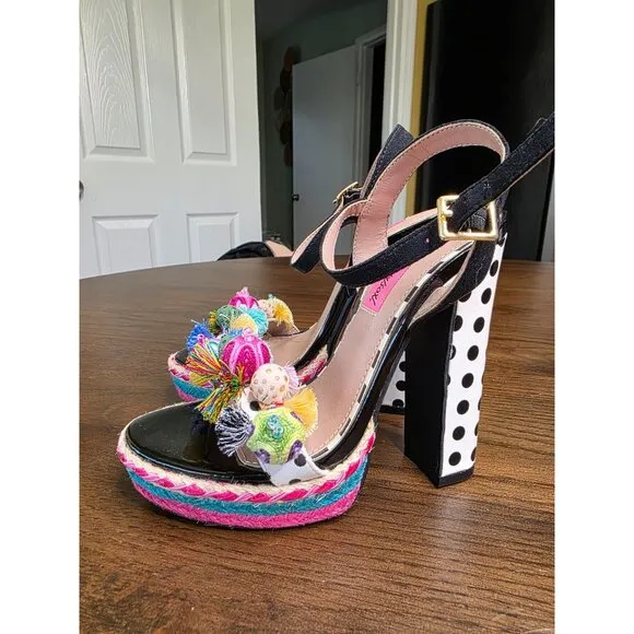 Betsey Johnson Womens Polka Fabric - Special Occasion Slingback Platform Size 5M