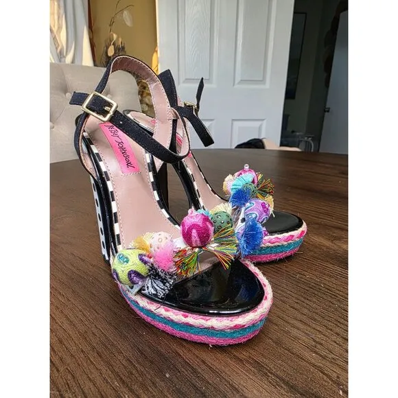 Betsey Johnson Womens Polka Fabric - Special Occasion Slingback Platform Size 5M