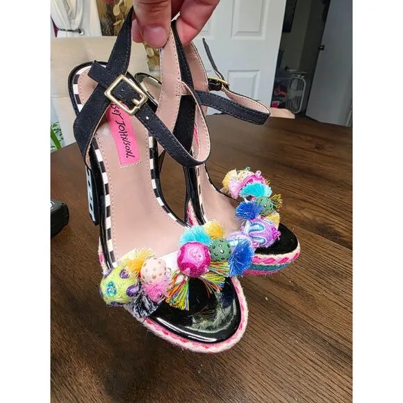 Betsey Johnson Womens Polka Fabric - Special Occasion Slingback Platform Size 5M