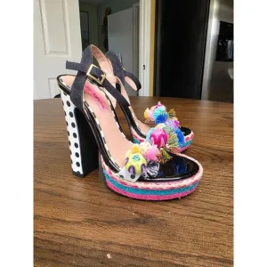 Betsey Johnson Womens Polka Fabric - Special Occasion Slingback Platform Size 5M