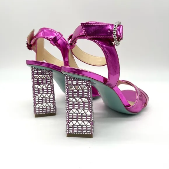 Betsey Johnson Women's Sb-Bell Heel Fuchsia Parent Silver Strappy Dressy Sandals