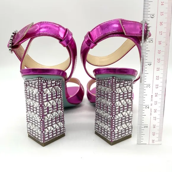 Betsey Johnson Women's Sb-Bell Heel Fuchsia Parent Silver Strappy Dressy Sandals