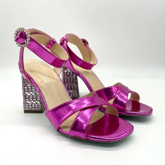Betsey Johnson Women's Sb-Bell Heel Fuchsia Parent Silver Strappy Dressy Sandals