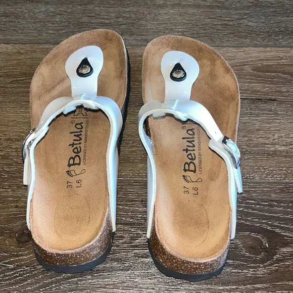 Betula Birkenstock Gizeh Sandals Thong Slip on Flats Womens Size 37/7 White