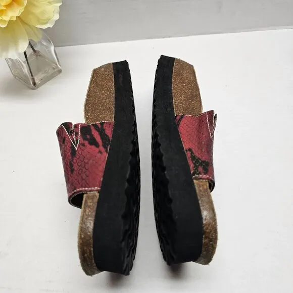 Betula Birkenstock Red Snake Leather Slip On Clogs Slides Sandals 40 L 9 M 7