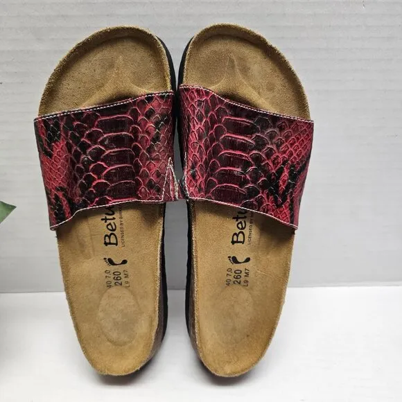 Betula Birkenstock Red Snake Leather Slip On Clogs Slides Sandals 40 L 9 M 7