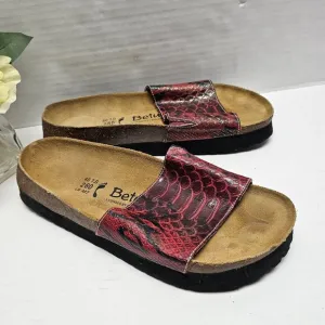 Betula Birkenstock Red Snake Leather Slip On Clogs Slides Sandals 40 L 9 M 7