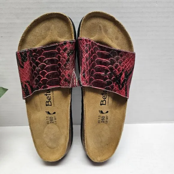 Betula Birkenstock Red Snake Leather Slip On Clogs Slides Sandals 40 L 9 M 7
