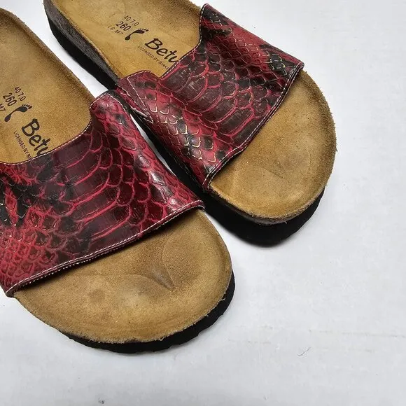 Betula Birkenstock Red Snake Leather Slip On Clogs Slides Sandals 40 L 9 M 7