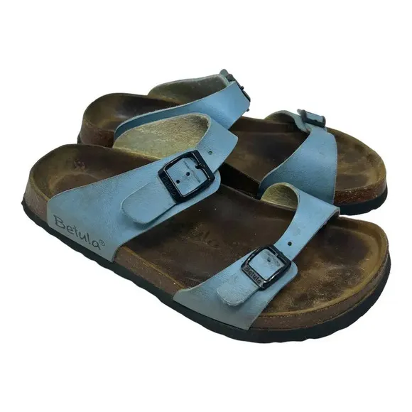 Betula Original Birkenstock 240 Light Blue Leather Slide Sandals Size 37 US 6