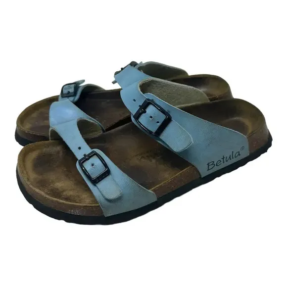 Betula Original Birkenstock 240 Light Blue Leather Slide Sandals Size 37 US 6