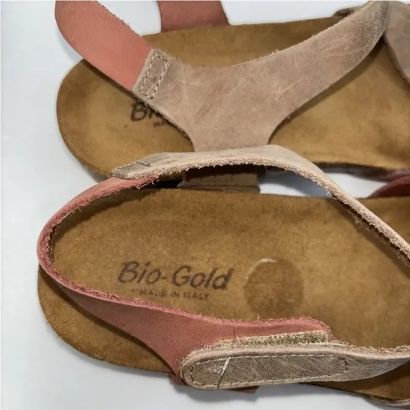 Bio-Gold Genuine Leathet Sandals Made In Italy Brick/Taupe Cushion Women’s Sz 8