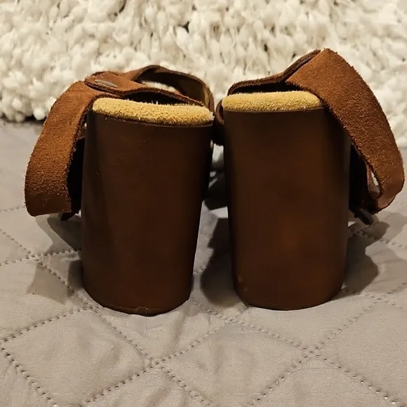 BioNatura Brown Platform Suede Sandals with Chunky Heel