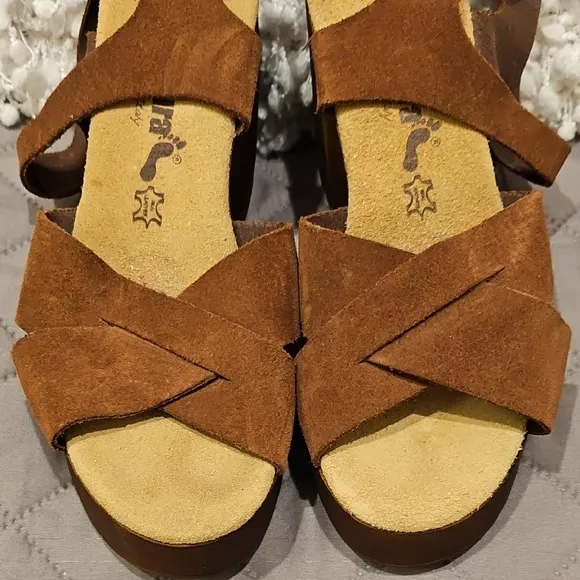 BioNatura Brown Platform Suede Sandals with Chunky Heel