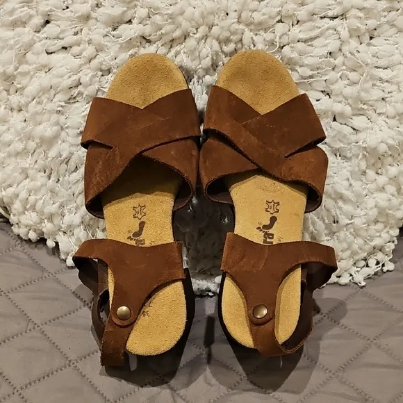BioNatura Brown Platform Suede Sandals with Chunky Heel