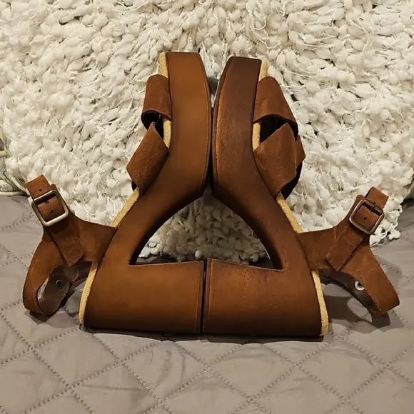 BioNatura Brown Platform Suede Sandals with Chunky Heel