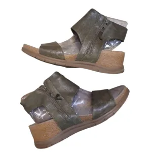 Bionica Green Leather Sandals Double Strap Cork Heel Comfort Sandals Sz 10