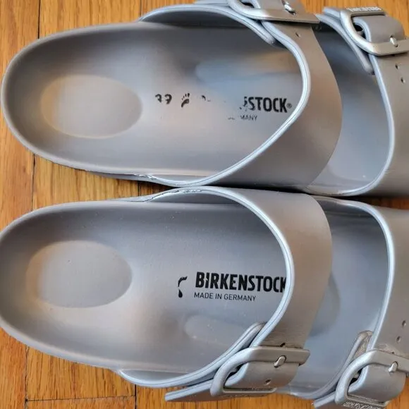 Birkenstock 39 Silver Gray Lightweight EVA Water Sandals 2 Strap ARIZONA 8 Narro