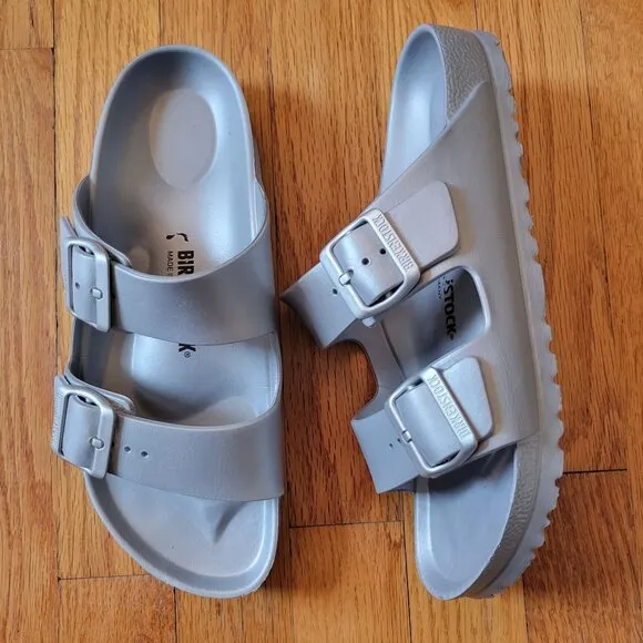Birkenstock 39 Silver Gray Lightweight EVA Water Sandals 2 Strap ARIZONA 8 Narro