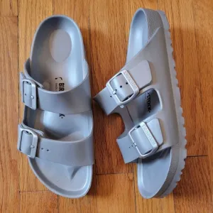 Birkenstock 39 Silver Gray Lightweight EVA Water Sandals 2 Strap ARIZONA 8 Narro