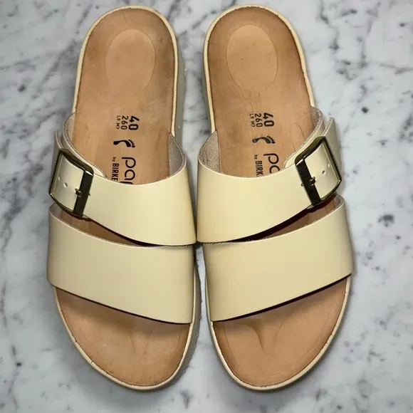 Birkenstock Almina Papillio Platform Sandals Ecru Leather EU 40 Womens US 9 -9.5