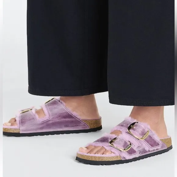 Birkenstock Arizona Big Buckle Shearling Oiled Leather Sandals - Size EU 38