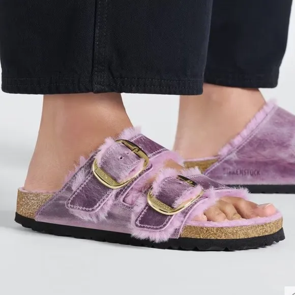 Birkenstock Arizona Big Buckle Shearling Oiled Leather Sandals - Size EU 38