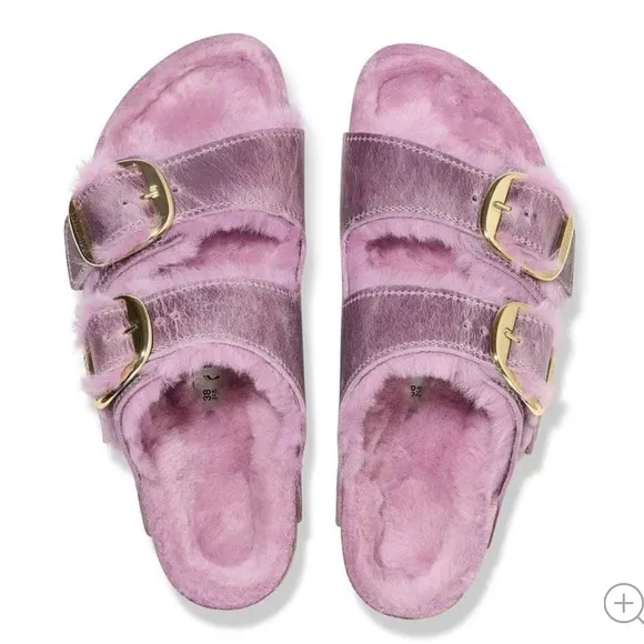 Birkenstock Arizona Big Buckle Shearling Oiled Leather Sandals - Size EU 38