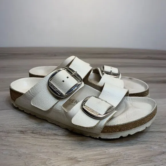 Birkenstock Arizona Big Buckle White Leather Sandals Womens Size 37 US 6