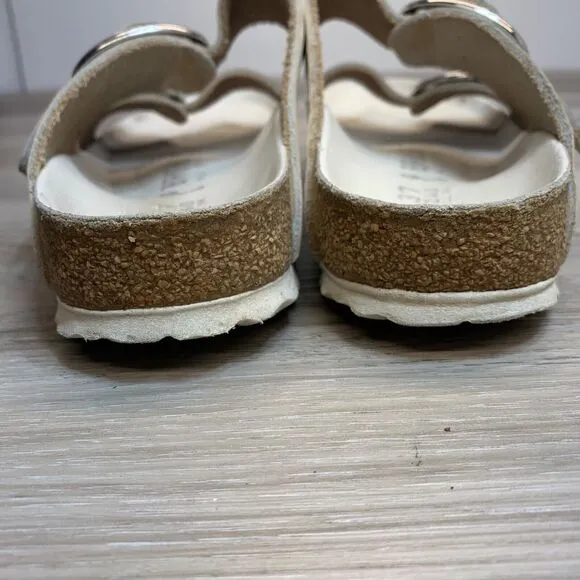 Birkenstock Arizona Big Buckle White Leather Sandals Womens Size 37 US 6
