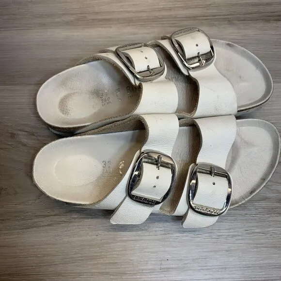 Birkenstock Arizona Big Buckle White Leather Sandals Womens Size 37 US 6