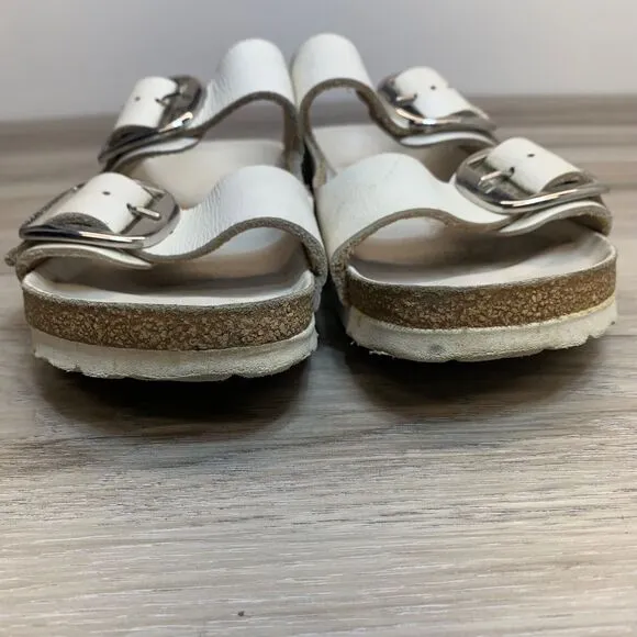 Birkenstock Arizona Big Buckle White Leather Sandals Womens Size 37 US 6