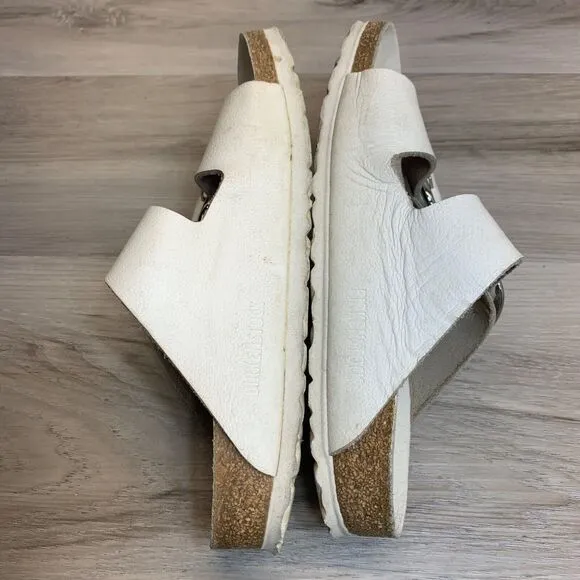 Birkenstock Arizona Big Buckle White Leather Sandals Womens Size 37 US 6