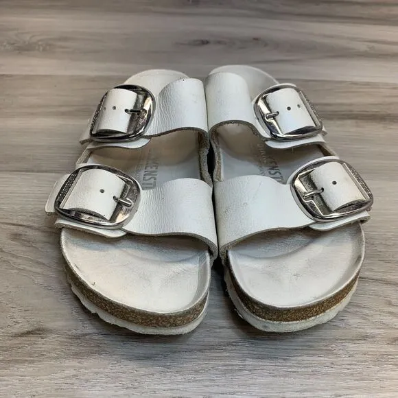 Birkenstock Arizona Big Buckle White Leather Sandals Womens Size 37 US 6