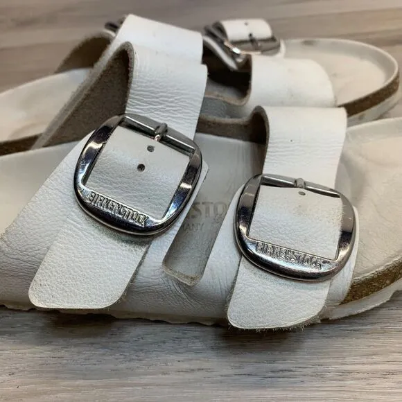 Birkenstock Arizona Big Buckle White Leather Sandals Womens Size 37 US 6