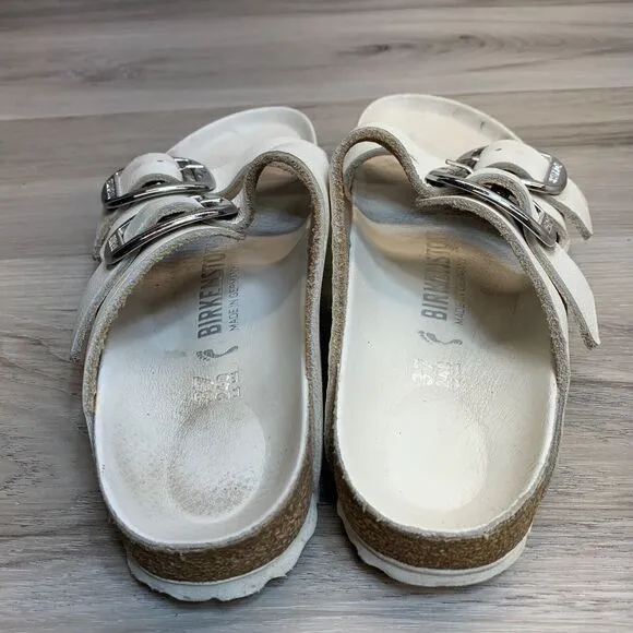Birkenstock Arizona Big Buckle White Leather Sandals Womens Size 37 US 6