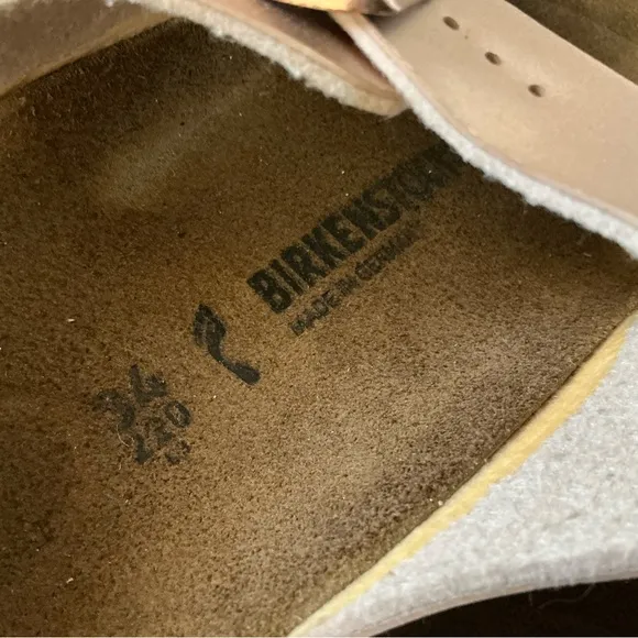 Birkenstock Arizona birko-flor leather sandals Sz 34 electric metallic copper