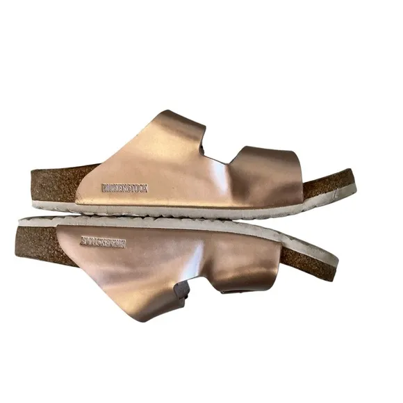 Birkenstock Arizona birko-flor leather sandals Sz 34 electric metallic copper