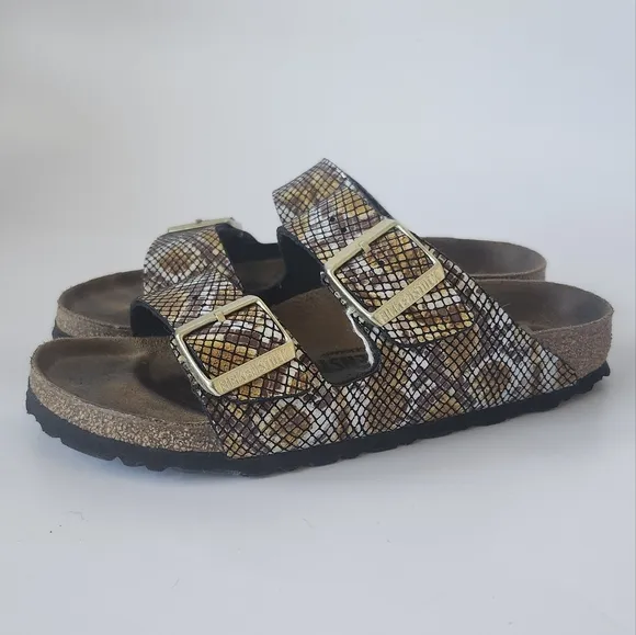 Birkenstock Arizona Embossed Sandal Snake Python Gold Women’s Size 37 / 6-6.5 US