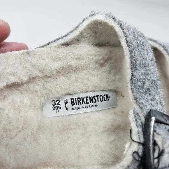 Birkenstock Arizona Kids Sandels sz 32=1-1.5 Gray Wool Upper Sherling Footbed
