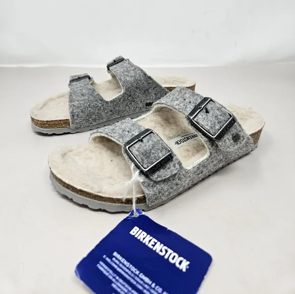 Birkenstock Arizona Kids Sandels sz 32=1-1.5 Gray Wool Upper Sherling Footbed