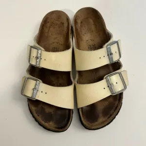 Birkenstock Arizona Metallic Beige Glitter Soft Footbed Sandals Size 38